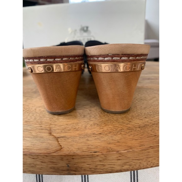Vintage Coach Lee Sandal Signature Logo Cavas Wood Heel Patent Leather Women 8.5 - Picture 6 of 16